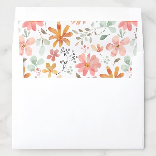 Pretty Watercolor Flowers Floral Seamless Pattern Envelope Liner