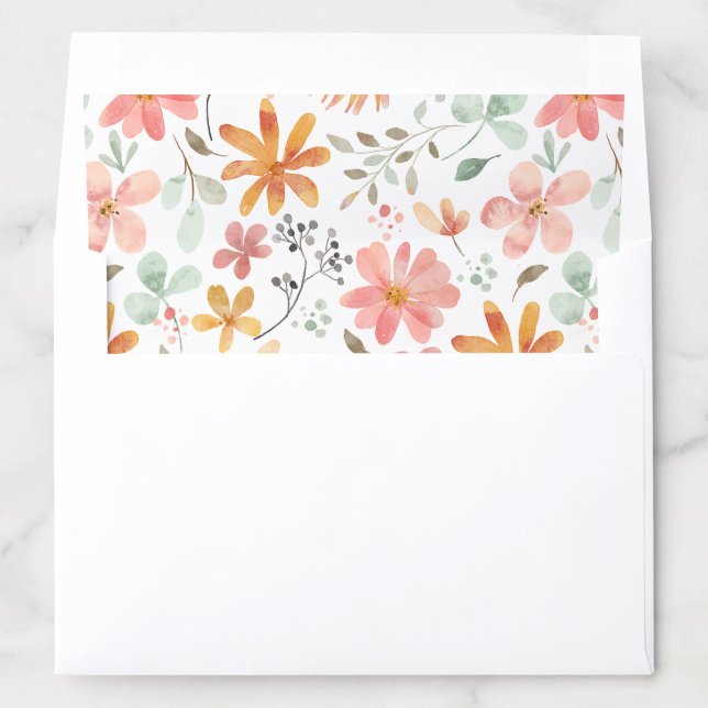 Pretty Watercolor Flowers Floral Seamless Pattern Envelope Liner (In Envelope)