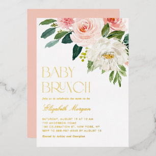 Pretty Watercolor Flowers Garden Baby Brunch Foil Invitation