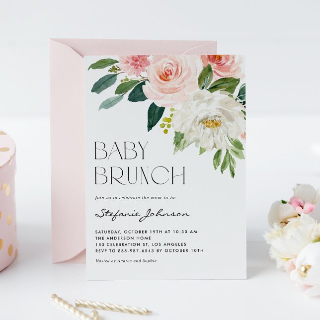 Pretty Watercolor Flowers Garden Baby Brunch Invitation (Creator Uploaded)