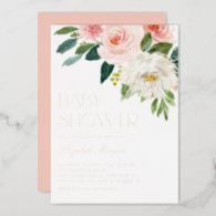 Pretty Watercolor Flowers Garden Baby Shower Foil Invitation