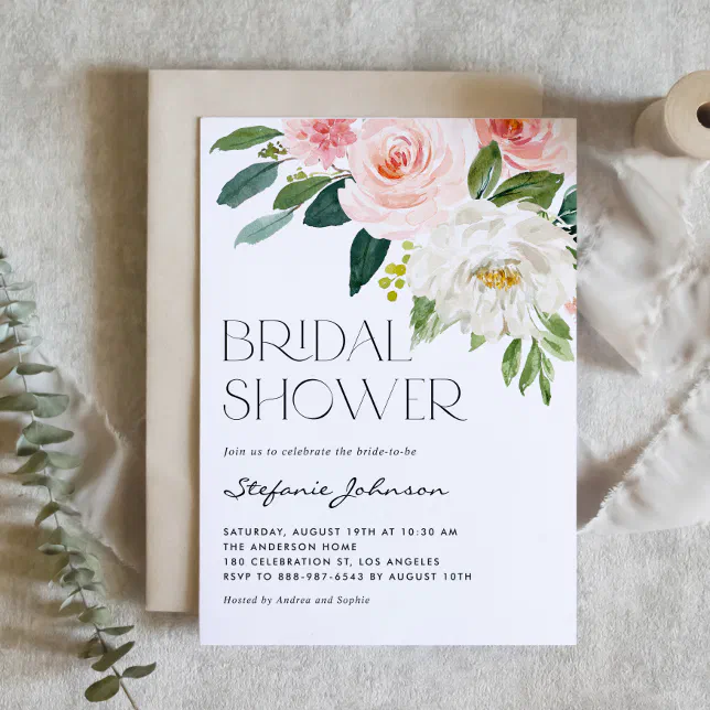 Pretty Watercolor Flowers Garden Bridal Shower Invitation | Zazzle