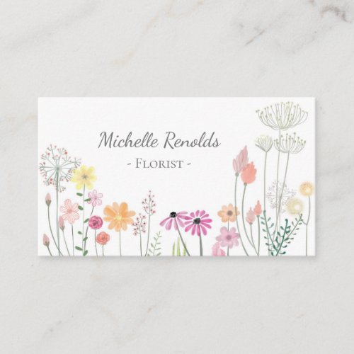Pretty Watercolor Flowers Garden Florist Business Card