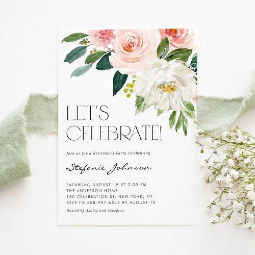 Pretty Watercolor Flowers Garden Retirement Party Invitation