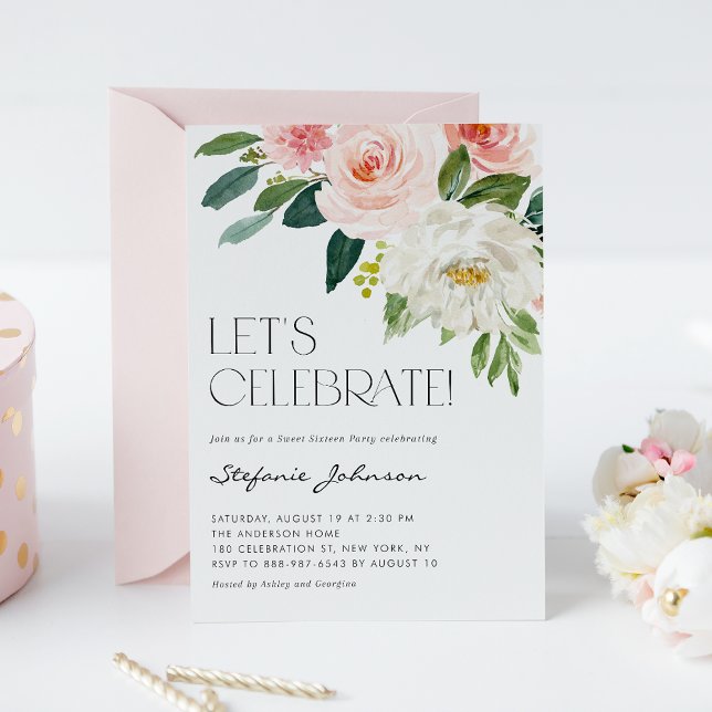 Pretty Watercolor Flowers Garden Sweet Sixteen Invitation (Creator Uploaded)