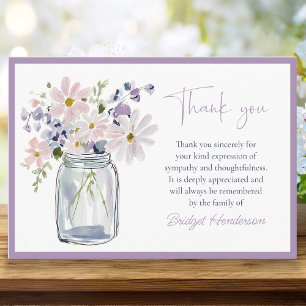 Pretty Watercolor Flowers In Mason Jar Funeral Thank You Card