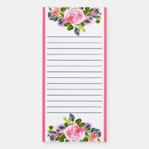 Pretty Watercolor Flowers Magnetic Notepad