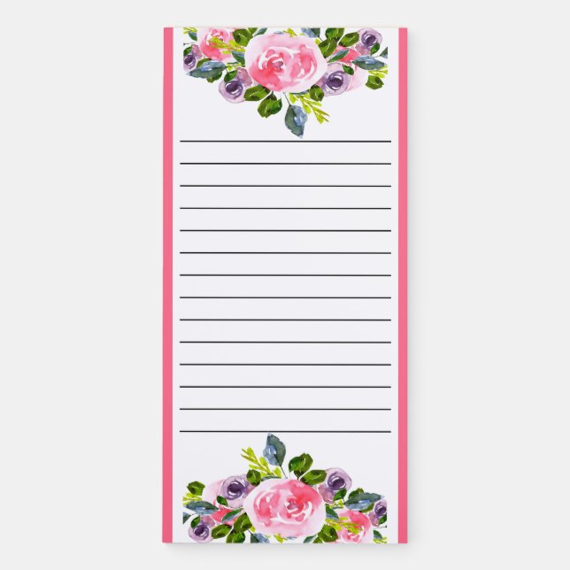 Pretty Watercolor Flowers Magnetic Notepad (Front)