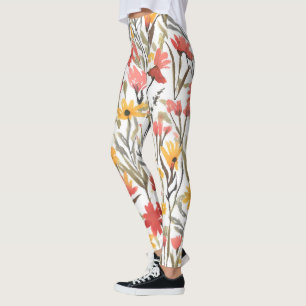 Pretty Watercolor Flowers Pattern Botanical Floral Leggings