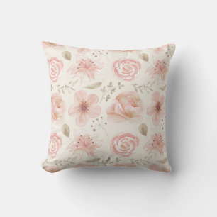 Pretty Watercolor Flowers Pink Pattern Garden Throw Pillow