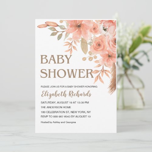 Pretty Watercolor Flowers Spring Baby Shower  Invitation