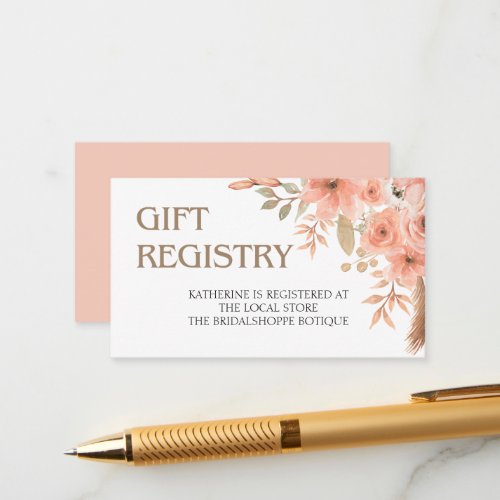 Pretty Watercolor Flowers Spring Gift Registry Enclosure Card