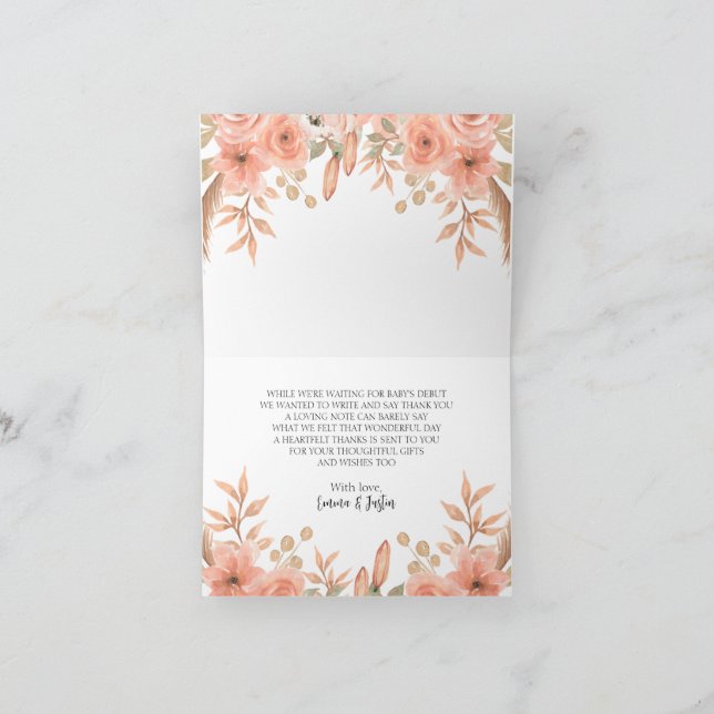 Pretty Watercolor Flowers Spring  Letterpress Thank You Card (Inside)