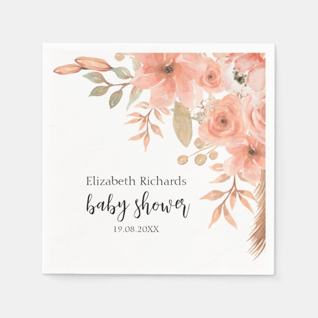 Pretty Watercolor Flowers Spring  Napkins (Front)