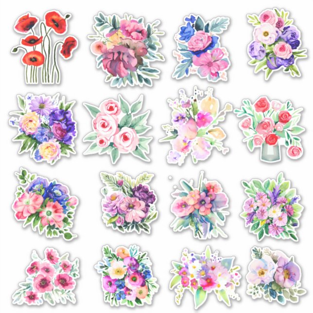 Pretty Watercolor Flowers Sticker (Front)