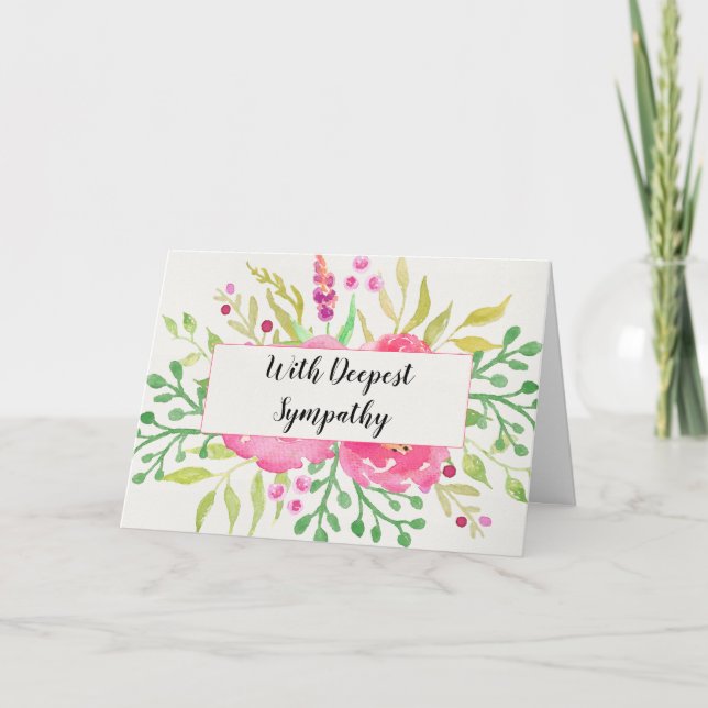 Pretty Watercolor Flowers Sympathy Greeting Card (Front)