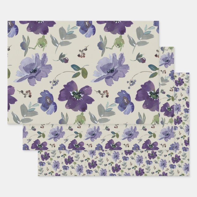 Pretty Watercolor Flowers Wrapping Paper Sheets (Set)