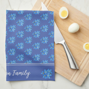 Pretty watercolor forget me not monogram name kitchen towel