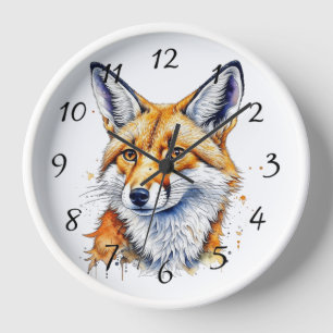 Pretty Watercolor Fox   Animal Lovers Clock