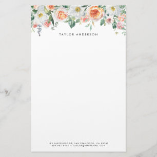 Pretty Watercolor Garden Roses Garland Custom Stationery