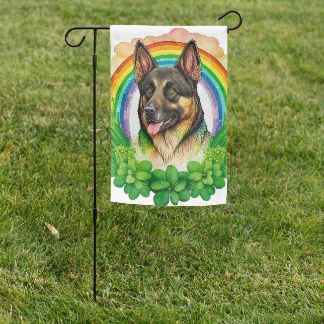PRETTY WATERCOLOR GERMAN SHEPHERD DOG GARDEN FLAG (In SItu)