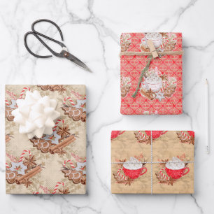 Pretty Watercolor Gingerbread Cookie Cocoa Wrapping Paper Sheets