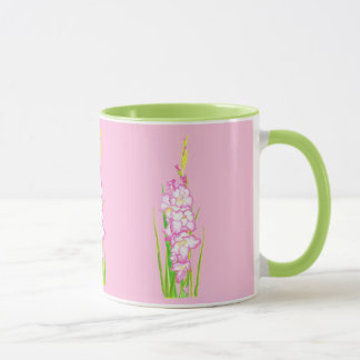 Pretty Watercolor Gladiola Pink Flower Mugs