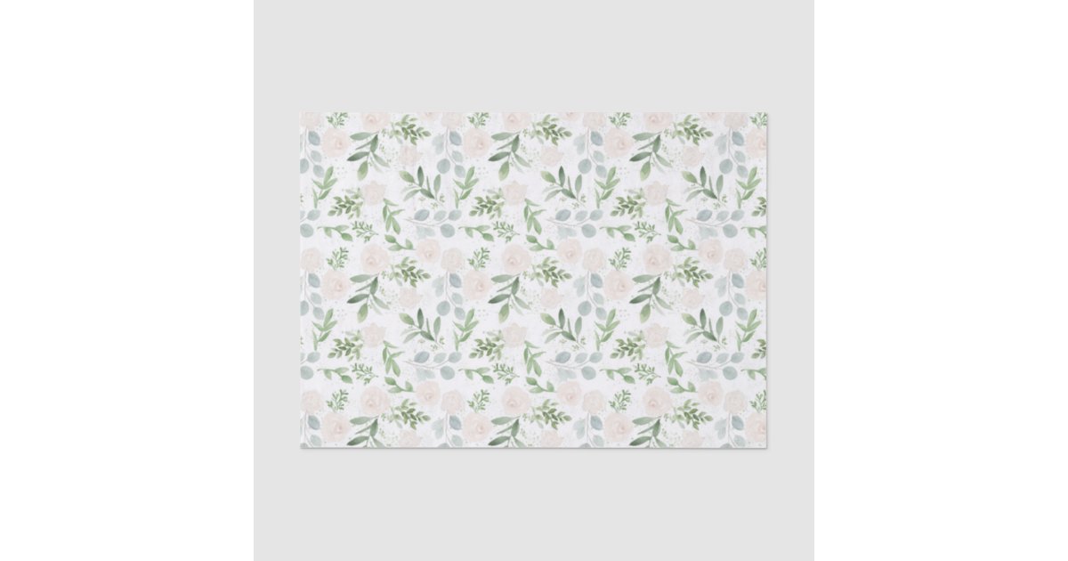 Pretty Watercolor Greenery & White Flowers Pattern Tissue Paper | Zazzle