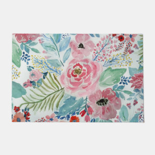 Pretty watercolor hand paint floral artwork doormat