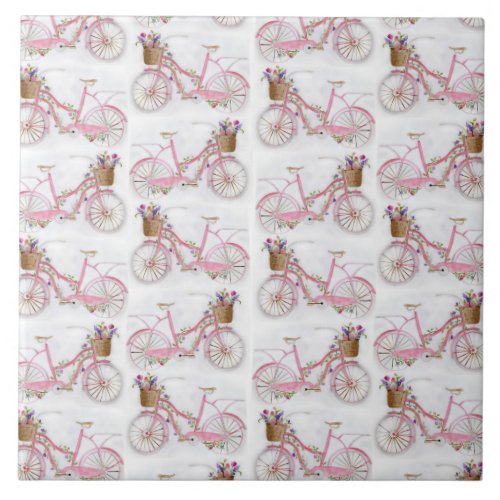 Pretty watercolor hand paint vintage bicycle tile