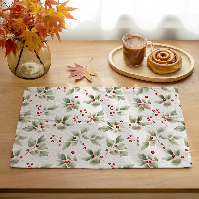 Pretty Watercolor Holly and Berries Cloth Placemat (Creator Uploaded)