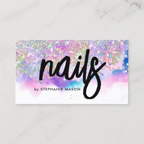 Pretty Watercolor Holographic Glitter Nail Artist Calling Card