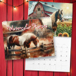 Pretty Watercolor Horses Calendar<br><div class="desc">Pretty ai watercolor illustrations of different scene with horses,  rustic barns throughout the different seasons.</div>