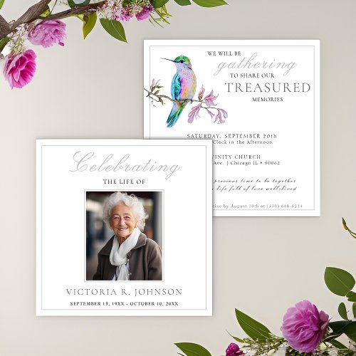 Pretty Watercolor Hummingbird Celebration of Life Invitation