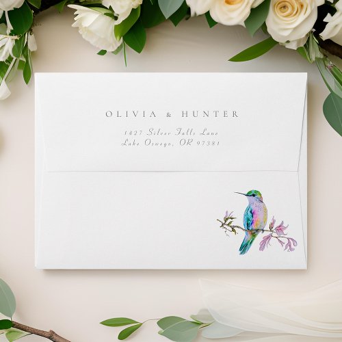 Pretty Watercolor Hummingbird Wedding Invitation Envelope