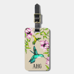 Pretty Watercolor Hummingbirds & Purple Flowers Luggage Tag