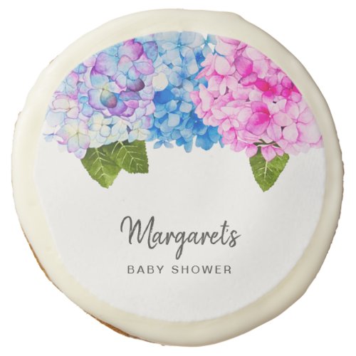 Pretty Watercolor Hydrangea Flowers  Baby Shower Sugar Cookie