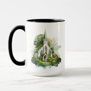 PRETTY WATERCOLOR IRISH COUNTRY CHURCH MUG