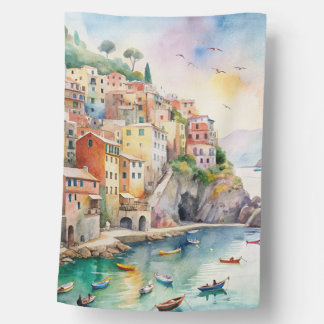 PRETTY WATERCOLOR ITALIAN COAST SCENE HOUSE FLAG