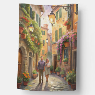 PRETTY WATERCOLOR ITALIAN VILLAGE SCENE HOUSE FLAG