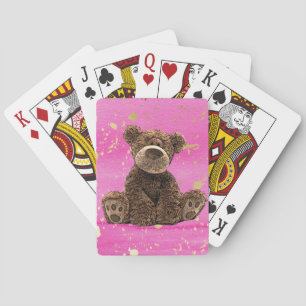 Pretty Watercolor Kid's Pink Teddy Bear Poker Cards
