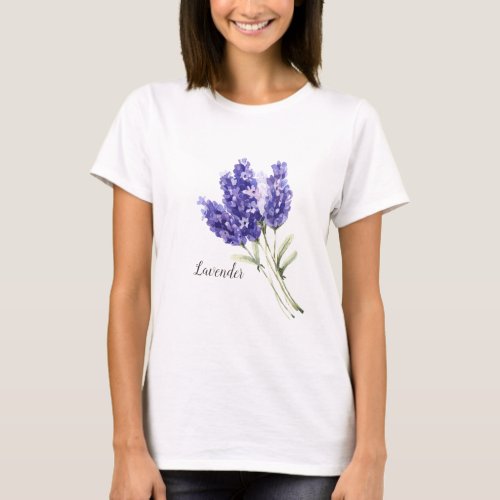 Pretty Watercolor  Lavender Flowers  T_Shirt
