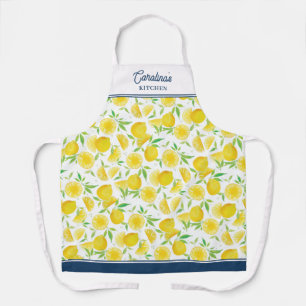 Pretty Watercolor Lemon Citrus Name Apron