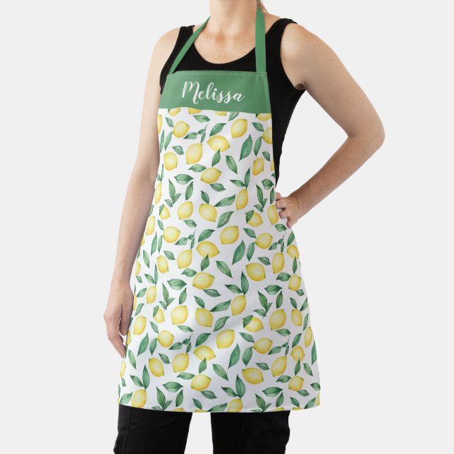 Pretty Watercolor Lemon Citrus Personalized Apron (Insitu)