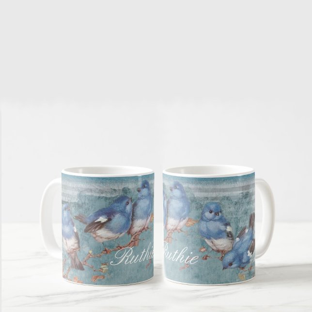 Pretty Watercolor Little Blue Birds Personalized Coffee Mug (Creator Uploaded)