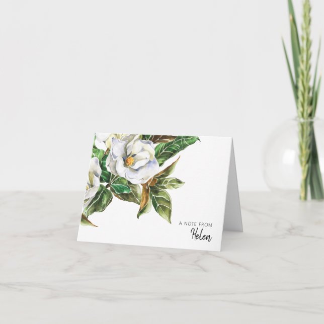 Pretty Watercolor Magnolias Personalized Thank You Card (Front)