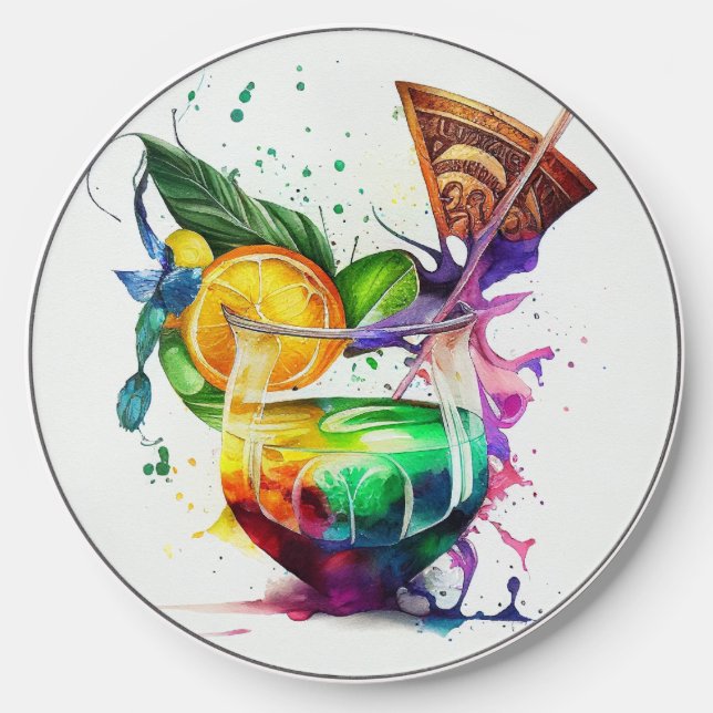 PRETTY WATERCOLOR MARDI GRAS BEVERAGES WIRELESS CHARGER  (Front)
