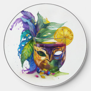 PRETTY WATERCOLOR MARDI GRAS BEVERAGES WIRELESS CHARGER