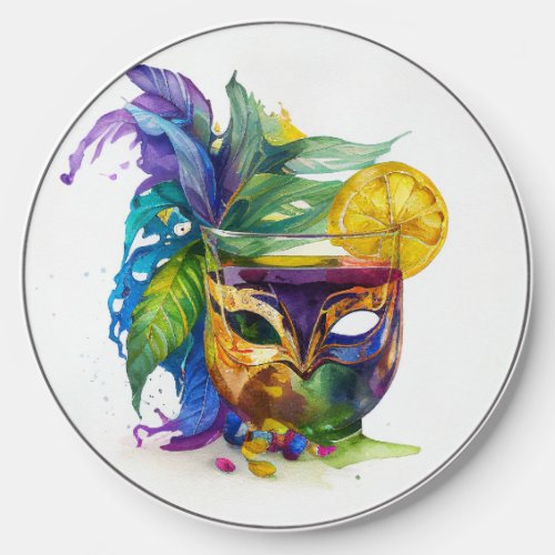 PRETTY WATERCOLOR MARDI GRAS BEVERAGES WIRELESS CHARGER 