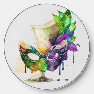 PRETTY WATERCOLOR MARDI GRAS BEVERAGES WIRELESS CHARGER